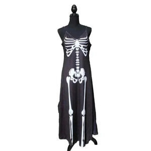 New Womens Black / White Halloween Skeleton Halloween Dress Costume